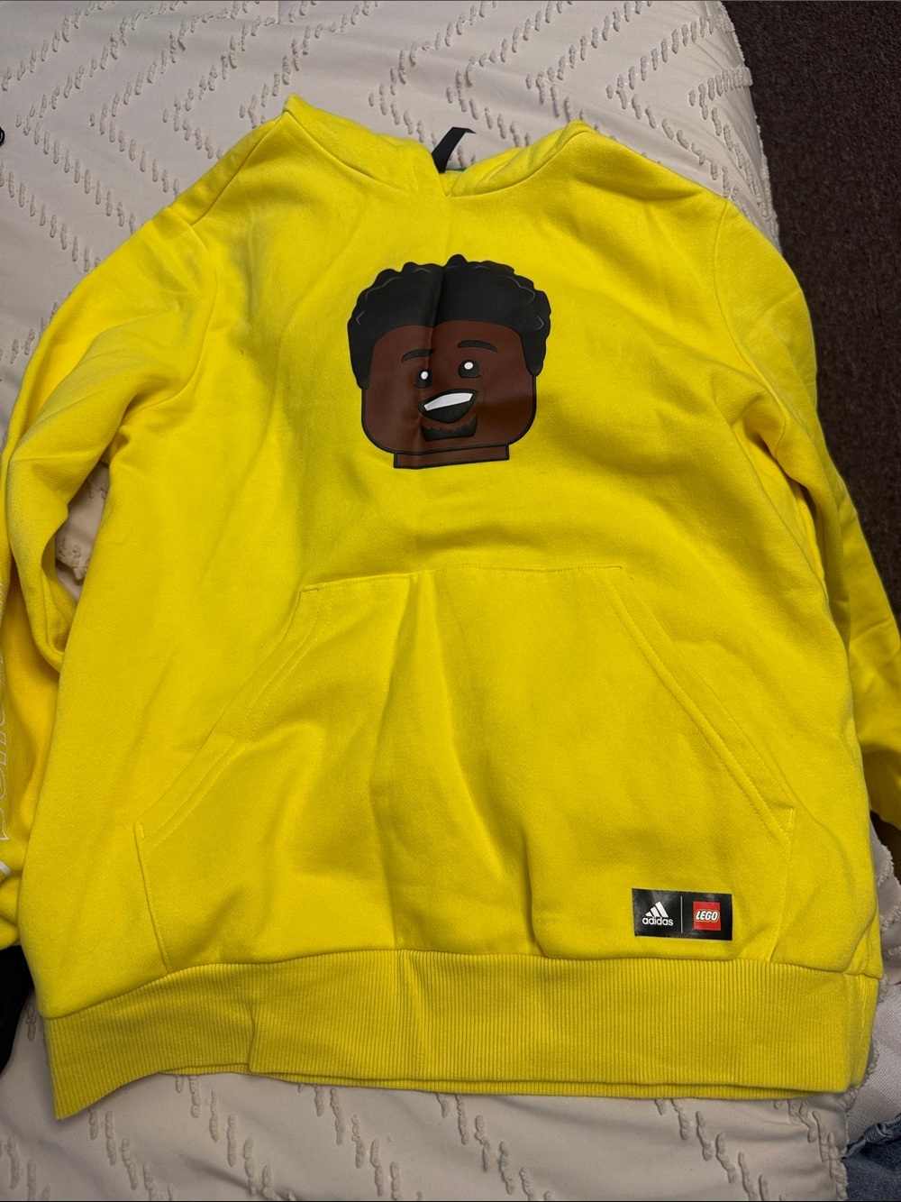 adidas Bright Yellow V-Neck Sweater with LEGO Head Graphic